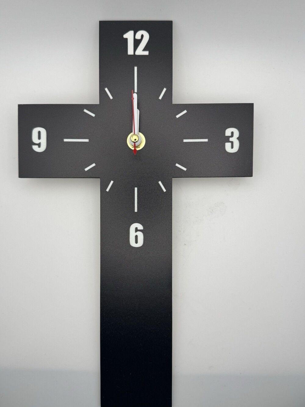 Black Wooden Cross Wall Clock Quartz Battery